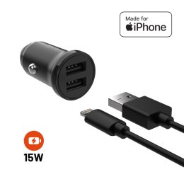 Autonabíječka FIXED, 2xUSB, USB / Lightning kabel  (FIXCC15N-2UL-BK)