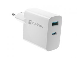 UUniverzální USB nabíječka Natec RIBERA GaN 1X USB-A + 1X USB-C 65W, Bílá  (NUC-2144)