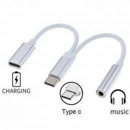 PremiumCord Převodník USB-C na audio konektor jack 3,5mm female + USB typ C konektor pro nabíjení  (ku31zvuk02)