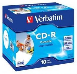 VERBATIM CD-R(10-Pack)Jewel/ Printable/ 52x/ 700MB  (43325)