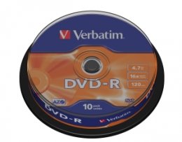 VERBATIM DVD-R(10-Pack)Spindl/ MattSlvr/ 16x/ 4.7GB  (43523)