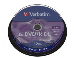 VERBATIM DVD+R(10-Pack)Spindl/ MattSlvr/ 8x/ 8.5GB  (43666)