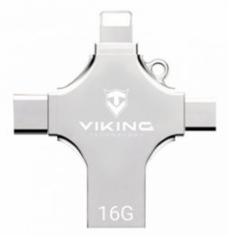 VIKING USB FLASH DISK 16G, 4v1 S KONCOVKOU APPLE LIGHTNING, USB-C, MICRO USB, USB-A  (VUF16GBS)