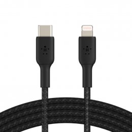 BELKIN kabel oplétaný USB-C - Lightning, 2m, černý  (CAA004bt2MBK)