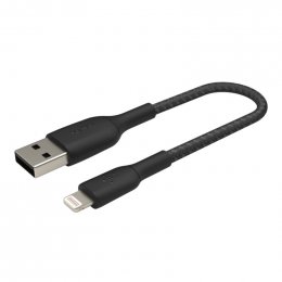 BELKIN kabel oplétaný USB-A - Lightning 15cm, čern  (CAA002bt0MBK)