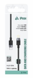 TEXTILNÍ KABEL USB-C  /  LIGHTNING 1M, USB 2.0 ČERNÝ  (90010102)