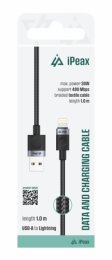 TEXTILNÍ KABEL USB-A  /  LIGHTNING 1M, USB 2.0 ČERNÝ  (90010104)