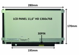 LCD PANEL 11,6" HD 1366x768 30PIN MATNÝ /  ÚCHYTY PO STRANÁCH  (77047097)