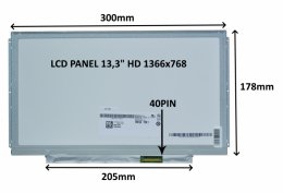 LCD PANEL 13,3" HD 1366x768 40PIN MATNÝ /  ÚCHYTY PO STRANÁCH  (77044938)