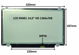 LCD PANEL 14,0" HD 1366x768 30PIN MATNÝ /  ÚCHYTY NAHOŘE A DOLE  (77046738)