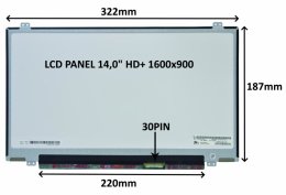 LCD PANEL 14,0" HD+ 1600x900 30PIN MATNÝ /  ÚCHYTY NAHOŘE A DOLE  (77047367)