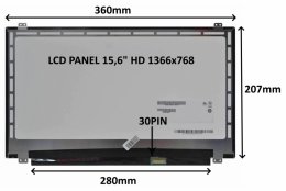 LCD PANEL 15,6" HD 1366x768 30PIN LESKLÝ /  ÚCHYTY NAHOŘE A DOLE  (77044461)