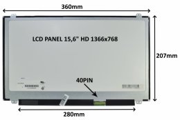 LCD PANEL 15,6" HD 1366x768 40PIN MATNÝ /  ÚCHYTY NAHOŘE A DOLE  (77044552)