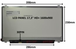 LCD PANEL 17,3" HD+ 1600x900 30PIN MATNÝ /  ÚCHYTY NAHOŘE A DOLE  (77048971)