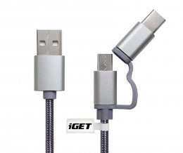 iGET G2V1 - USB kabel Micro USB /  USB - C dlouhý pro veškeré mobilní telefony, včetně odolný