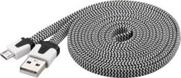 PremiumCord Kabel micro USB 2.0, A-B 2m, plochý textilní kabel, černo-bílý  (ku2m2ft)