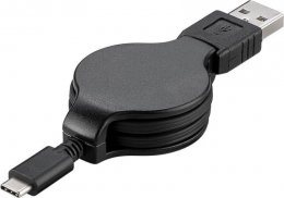 PremiumCord Kabel USB 3.1 C/ M - USB 2.0 A/ M, charging a sync navíjecí kabel 1m  (ku31cn1bk)