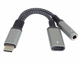 PremiumCord Redukce USB-C / 3,5mm jack s DAC chipem + USB-C pro nabíjení 13cm  (ku31zvuk04)