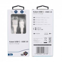 TB USB 3.0/ USB-C 2m premium 3A bílý  (AKTBXKU3CPREM2W)