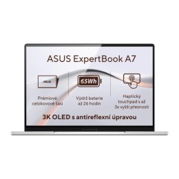 ASUS ExpertBook A7 / A7406CMA-OLEDC516512W / 5-320 / 14" / 2880x1800 / 16GB / 512GB / Intel int / W11H / Silver NBD  (A7406CMA-OLEDC516512W)