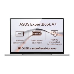 ASUS ExpertBook A7 / A7406CMA-OLEDC716512W / 7-350 / 14" / 2880x1800 / 16GB / 512GB / Intel int / W11H / Silver NBD  (A7406CMA-OLEDC716512W)
