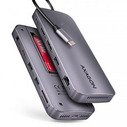 AXAGON HMC-12GM2, USB 10Gbps hub, 3x USB-A, USB-C,  HDMI, DP, RJ-45 GLAN, M.2, SD/ mSD, audio, PD