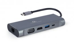 Gembird USB-C 7v1 multiport USB 3.0 + HDMI + VGA + PD + čtečka karet + stereo audio  (A-CM-COMBO7-01)