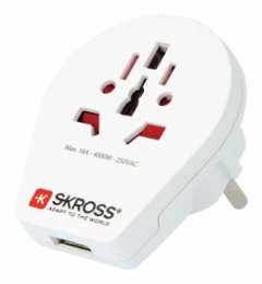 Cestovní Adaptér Svět-na-Evropa USB Zemněný (SKR1500260)  (SKR1500260)