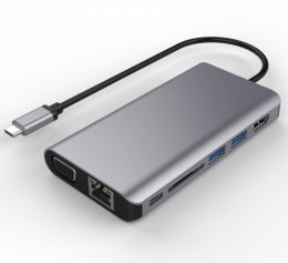 PremiumCord Převodník USB3.1 typ C na HDMI+VGA+RJ45+2xUSB3.0+SD card +3,5mm+PD charge  (ku31dock08)