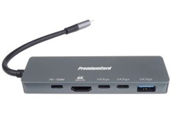 PremiumCord adaptér USB-C na HDMI+USB A+USB C+PD  (ku31dock21)