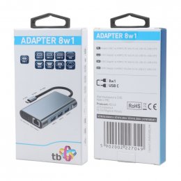 TB Touch USB C 8v1 - HDMI 2x, USB, VGA, RJ45, PD  (AKTBXVA8W1UHVRJ)